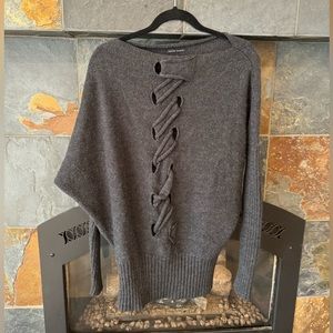 Sarah Pacini Charcoal Grey Alpaca and Merino Wool Cable Knit Sweater one size